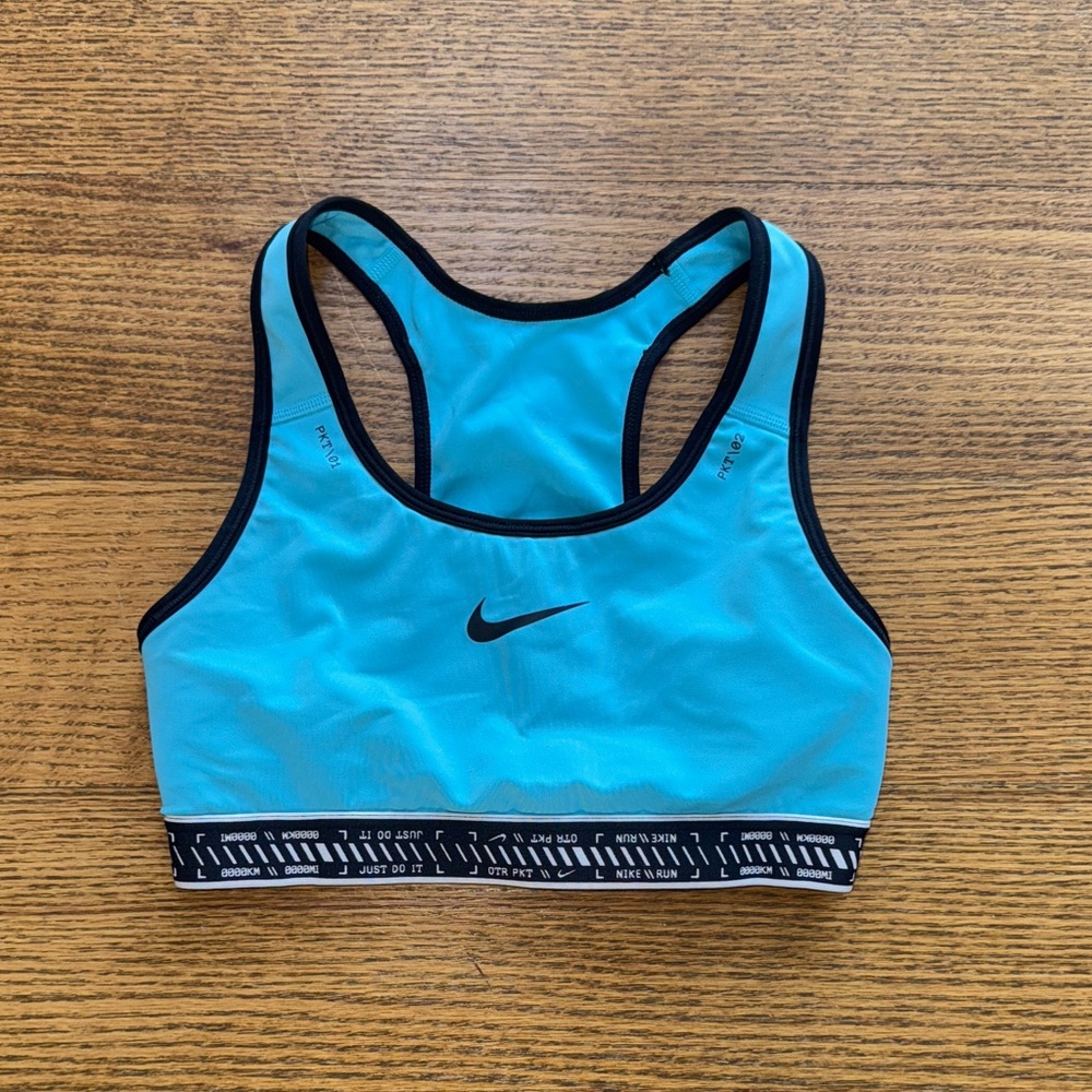 Nike Swoosh Bra With 3 Pockets Teal And Black Med Support